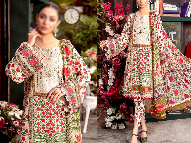 Heavy Schiffli Embroidered EID Lawn Dress 2024 with Chiffon Dupatta Price in Pakistan