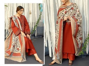 Elegant Sequins Embroidered Lawn Suit 2024 with Diamond Lawn Dupatta Price in Pakistan