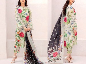 Digital Print Embroidered Lawn Suit 2024 with Silk Dupatta Price in Pakistan