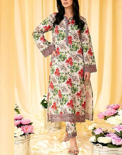 Digital All-Over Print Embroidered Lawn Suit 2024 with Silk Dupatta Price in Pakistan