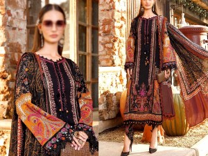 Adorable Embroidered Black Lawn Dress 2024 with Chiffon Dupatta Price in Pakistan