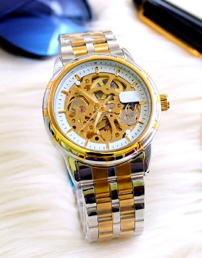 Men's Automatic Skeleton Two-Tone Stainless Steel Chain Watch Price in Pakistan